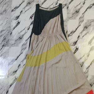 Cream Pleated BCBG Max‎ Azria Asymmetrical Floor Length Sundress